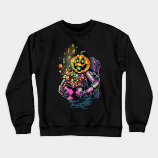 Astronaut pumpkin halloween trick or treat Crewneck Sweatshirt